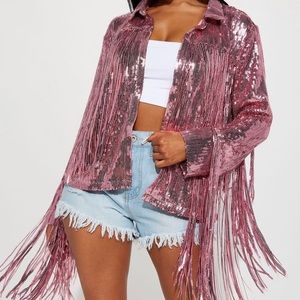 Pink Sequin Jacket with long Tassels in M/L | Stretchy material